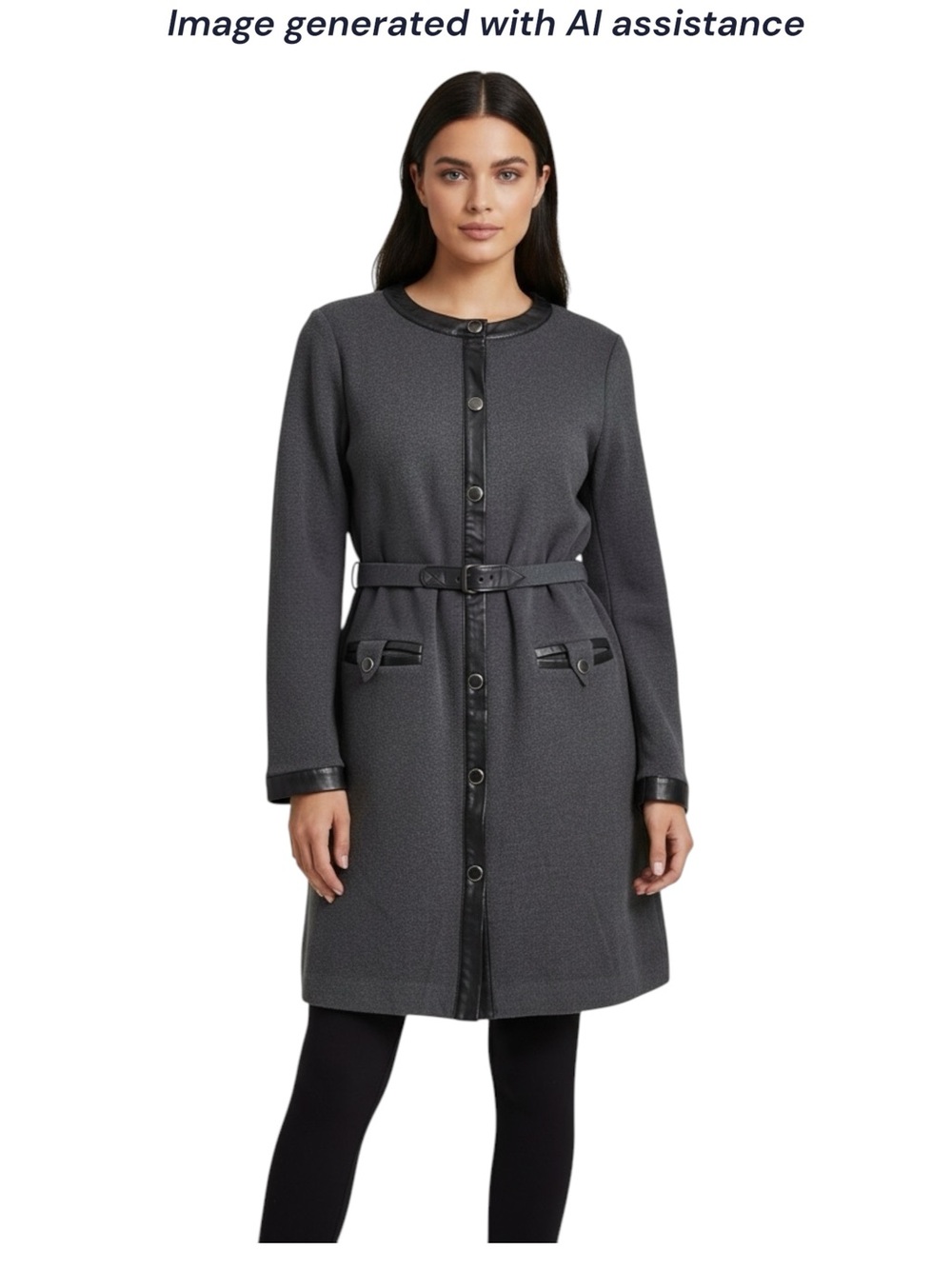NWOT Cullen L grey W/ black faux leather trim merino wool & cotton sweater coat